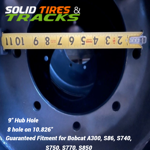 Set of 4, Solid Skid Steer Tires 12-16.5 / 33x12-20 with 9" Center Hub